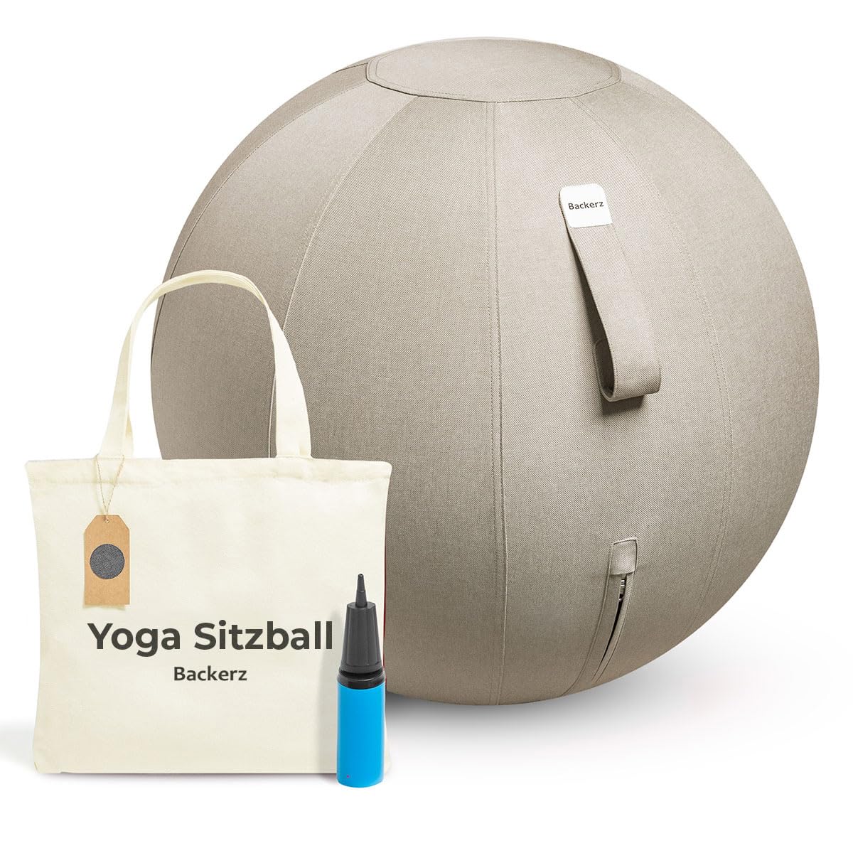 Backerz Sitzball Ergonomisch Büro Fitness – 65 cm Cremegrau. Kugelförmiger Ball in Cremegrau. Unterstützt aktives Sitzen und verbessert die Haltung am Schreibtisch.