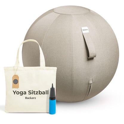 Backerz Sitzball Ergonomisch Büro Fitness – 65 cm Cremegrau. Kugelförmiger Ball in Cremegrau. Unterstützt aktives Sitzen und verbessert die Haltung am Schreibtisch.