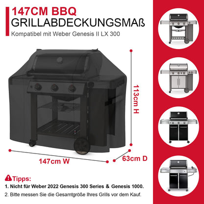 Unicook Grillabdeckung 147 cm, wasserdicht, für Weber Genesis II 300