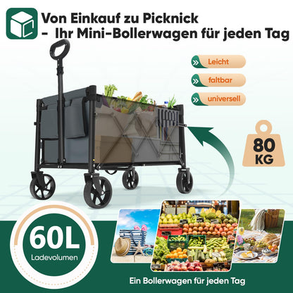 Sekey Bollerwagen faltbar Mini 4029, Handwagen 80 kg, dunkelgrau