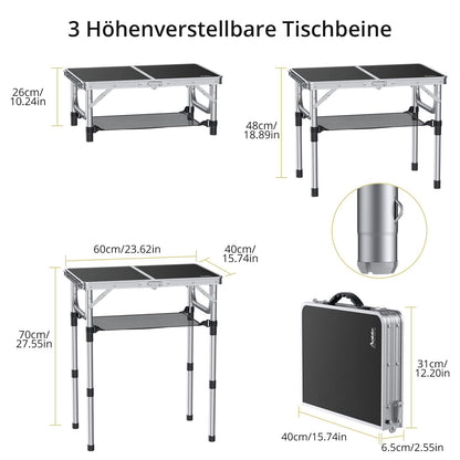 Anbte Campingtisch klappbar 60x40cm, höhenverstellbar, schwarz