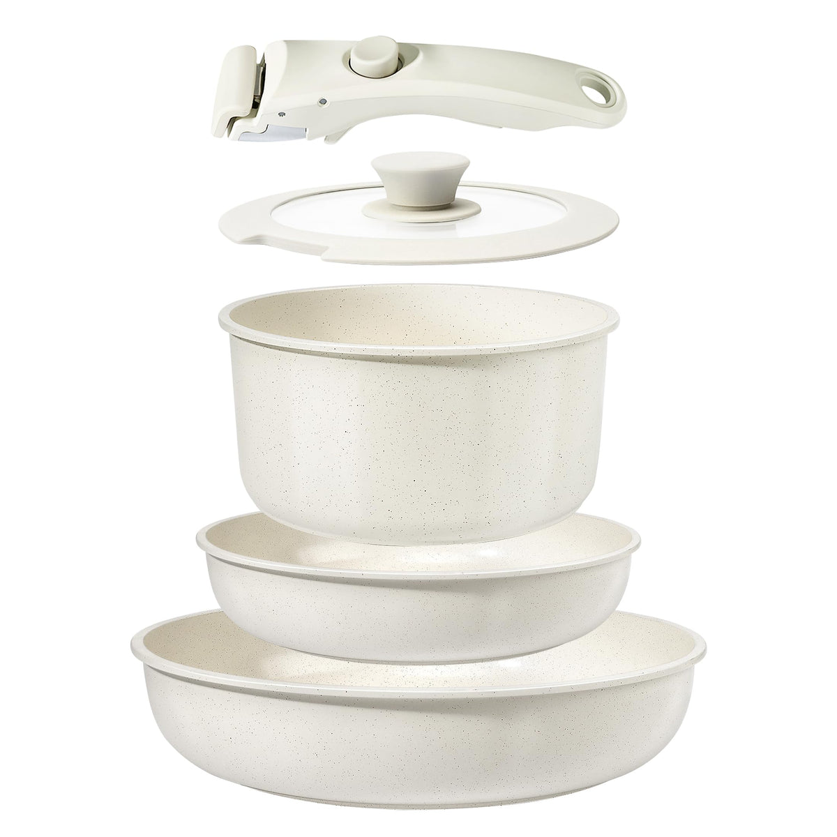 GiPP Topf- und Pfannenset Keramik, abnehmbarer Griff, Induktion in Weiss, stapelbares Set