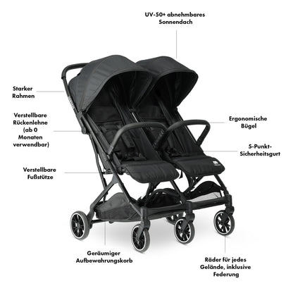 Deryan Rolo X2 Kombi-Buggy 2-in-1 Kompakt - Schwarz