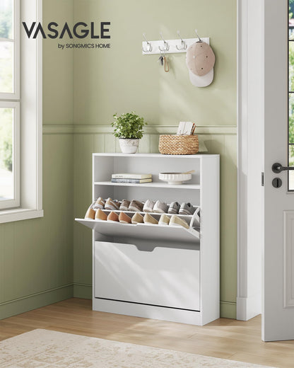 VASAGLE LBC048W01 Schuhschrank - 2 Klappen, wolkenweiss