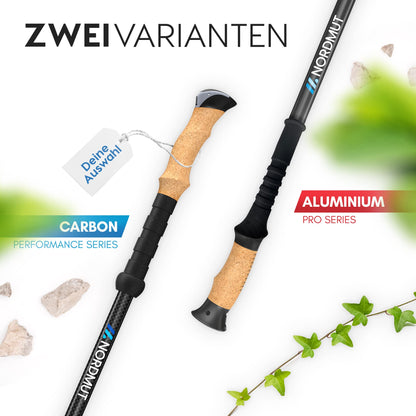 NORDMUT® Teleskop Carbon Trekkingstöcke – Kork Griff & Puffer Set