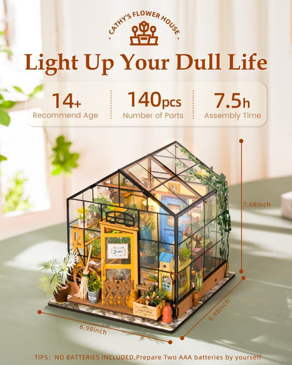 RoWood Miniatur Haus Cathys Blumenhaus, DIY Gewächshaus Bastelset