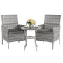 UDPATIO Gartenmöbel Set 3-teilig Polyrattan Lounge Balkon grau mit Glastisch und zwei Loungesesseln