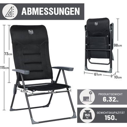 TIMBER RIDGE Klappstuhl Hochlehner Verstellbar Gepolstert - Schwarz