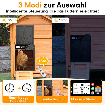 MASTERFUN Automatische Hühnerklappe Solar mit Timer und Display