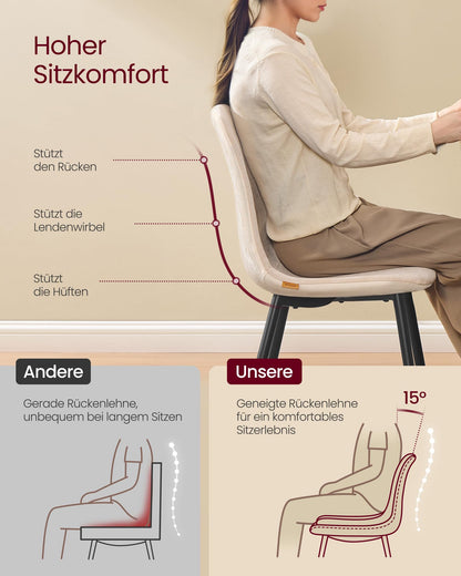 VASAGLE KDC188W01 Esszimmerstuhl 4er Set - Cremeweiss Chenille-PU