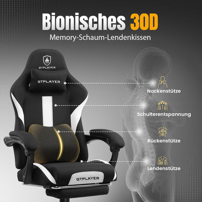 GTPLAYER Gaming Stuhl, ergonomischer Bürostuhl aus Stoff, schwarz