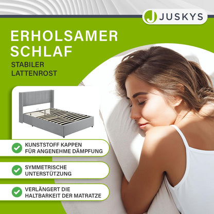 Juskys Polsterbett Savona 120x200 cm mit Stauraum Hellgrau