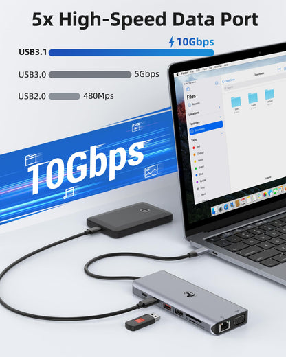 LIONWEI USB-C Dockingstation 13-in-1, Triple Display, 2x HDMI 4K