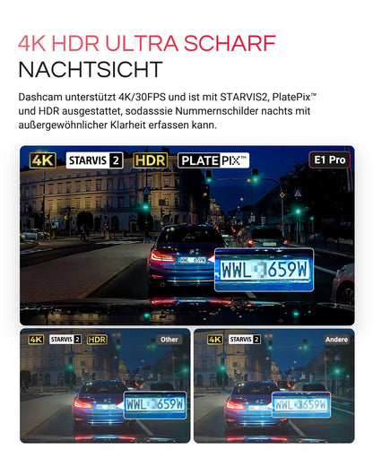 VANTRUE E1 Pro 4K HDR Dashcam mit STARVIS 2, GPS und Sprachsteuerung