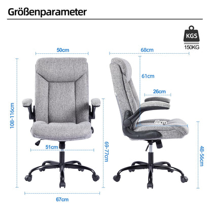 MZLEE Ergonomischer Bürostuhl Drehstuhl - Grauer Stoff