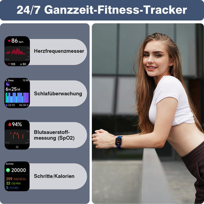Aeac Smartwatch mit Telefonfunktion, 1,85 Zoll HD-Display, IP68