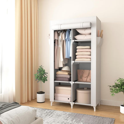 Vicye Stoffschrank mit Kleiderstange, 6 Ablagen, 84 x 42 x 162 cm