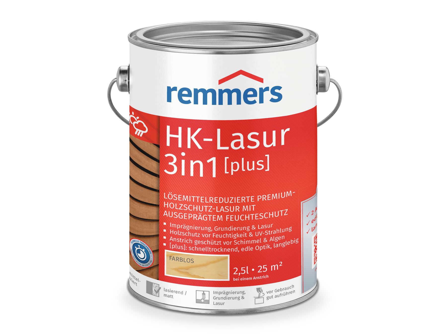 Remmers HK-Lasur 3in1 [plus] farblos matt, Holzlasur aussen, 2,5 L