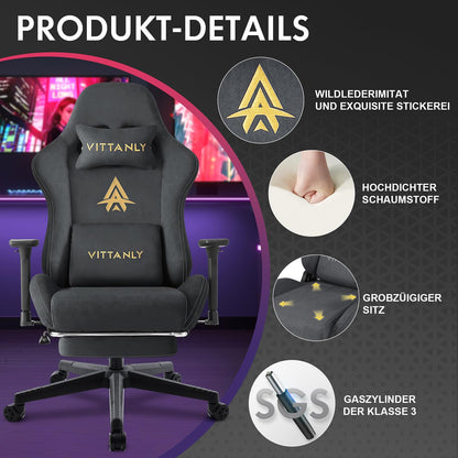 Vittanly Gaming Stuhl – Ergonomisch Wildlederimitat Grau