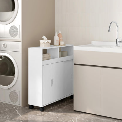 EUGAD Nischenschrank Rollwagen Badezimmerschrank – Weiss mit Schiebetüren