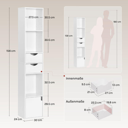 WOLTU Bücherregal SK028ws, Standregal mit Schubladen und Tür, weiss