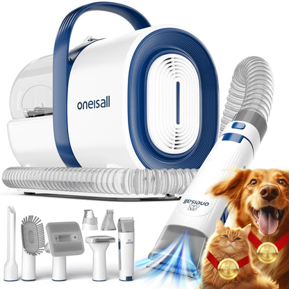 oneisall Hundeschermaschine mit Staubsauger LM2, 7-in-1 Pflegeset mit 6 Aufsätzen und Staubbehälter