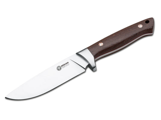 Böker Arbolito Trapper Feststehendes Messer Ebenholz Braun. Mit braunem Ebenholzgriff, geeignet zum Schneiden bei Jagd- und Outdoor-Aktivitäten.