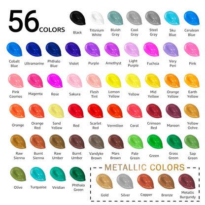 ABEIER Acrylfarben Set, 56 Farben à 60 ml, ungiftig, wasserfest