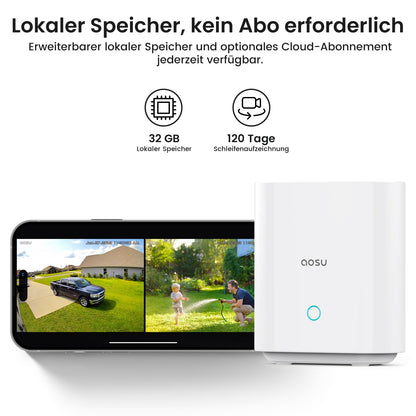 aosu 2K Überwachungskamera Aussen Akku Solar 2-Cam-Set mit aosuBase