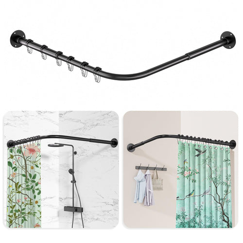 Tuqaki Duschvorhangstange L-Form, Edelstahl, verstellbar, schwarz