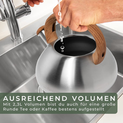 WALDWERK Flötenkessel 2,3 L – Edelstahl Wasserkessel für Induktion
