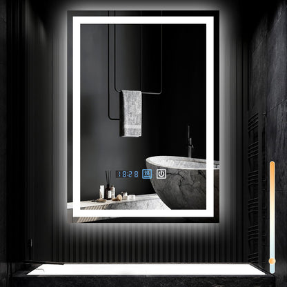 Mursche LED Badspiegel 50x70 cm - Dimmbar, Uhr, Entfogger. Rechteckiger Badspiegel mit dimmbarer LED-Beleuchtung.