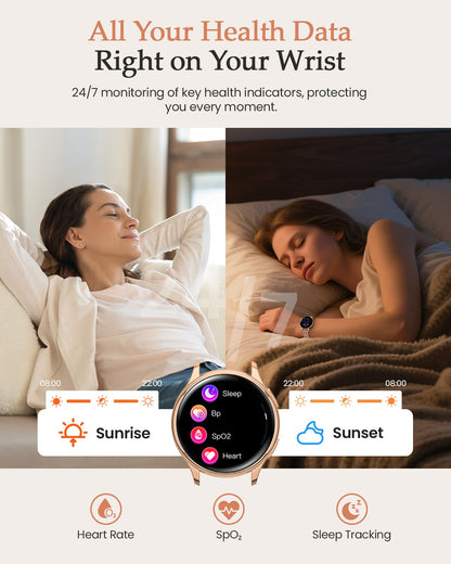 AIMIUVEI Smartwatch Damen Roségold, 1,27 Zoll HD mit Telefonfunktion