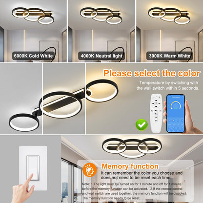 Lumis LED Deckenleuchte Dimmbar Ring 3-flammig - Schwarz 78cm