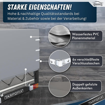 Tarpofix Anhänger Hochplane PVC 208x114x90 cm – Grau