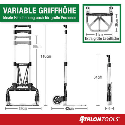 ATHLON TOOLS Sackkarre klappbar aus Aluminium, 70 kg Tragkraft