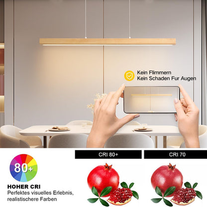 Pinrutar Holz LED Pendelleuchte Dimmbar Esstisch – L120cm