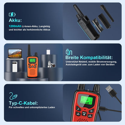 Rabigala Walkie Talkie 3er Set Kinder aufladbar, 5 km Reichweite