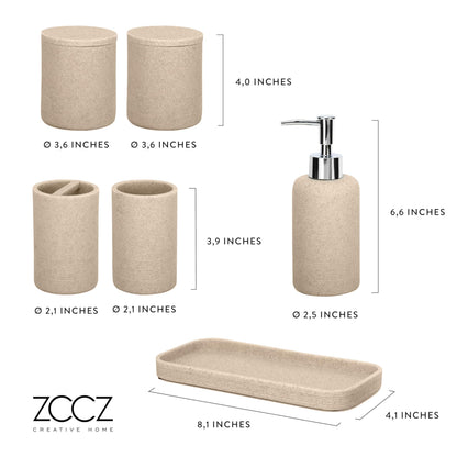 ZCCZ Badezimmer Set 6-teilig – Organizer in Marmor-Optik, Sandfarben
