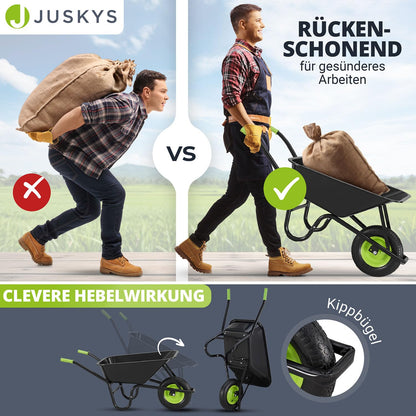 Juskys Garden 100L Schubkarre - verzinkt, Luftreifen Schwarz