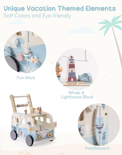 ROBUD Lauflernwagen Holz - Multifunktional mit Bauklötzen