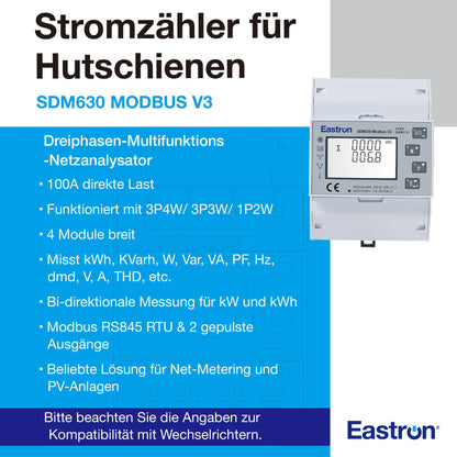 Eastron SDM630Modbus-V3 Drehstromzähler digital Hutschiene - RS485