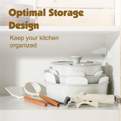 SENSARTE 17-tlg. Kochgeschirr antihaft – weiss, abnehmbarer Griff