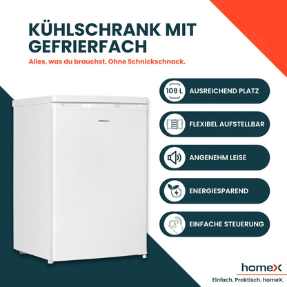 homeX Mini Kühl-Gefrierkombination 109L Weiss - 85cm Hoch