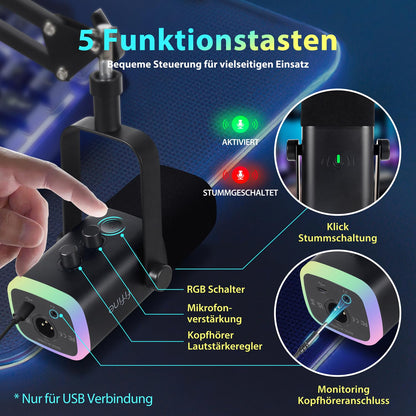 FIFINE XLR USB Dynamisch Streaming Mikrofon – mit Arm