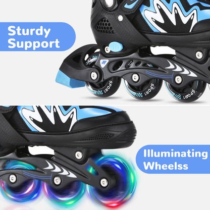 TOMSHOO Inline Skates, verstellbar, LED-Rollen, Blau, Grösse M