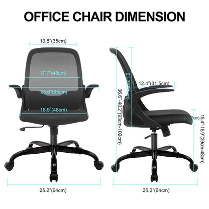 KERDOM Bürostuhl 933 – Ergonomisch, klappbare Armlehnen, Schwarz