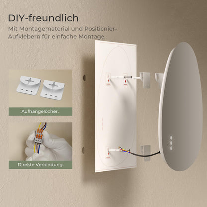 S'AFIELINA Asymmetrischer LED Badspiegel 75x55cm – Dimmbar, Beschlagfrei