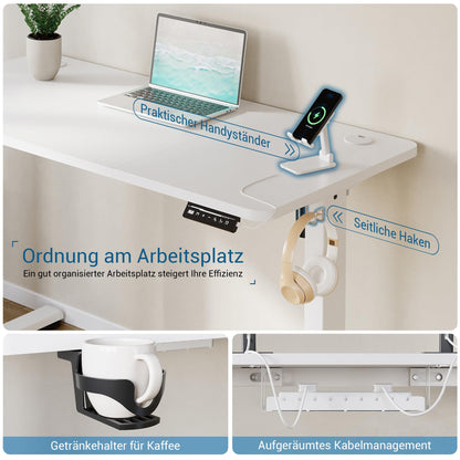 VFU Höhenverstellbarer Schreibtisch Elektrisch 120x60 cm USB-C Weiss Pro