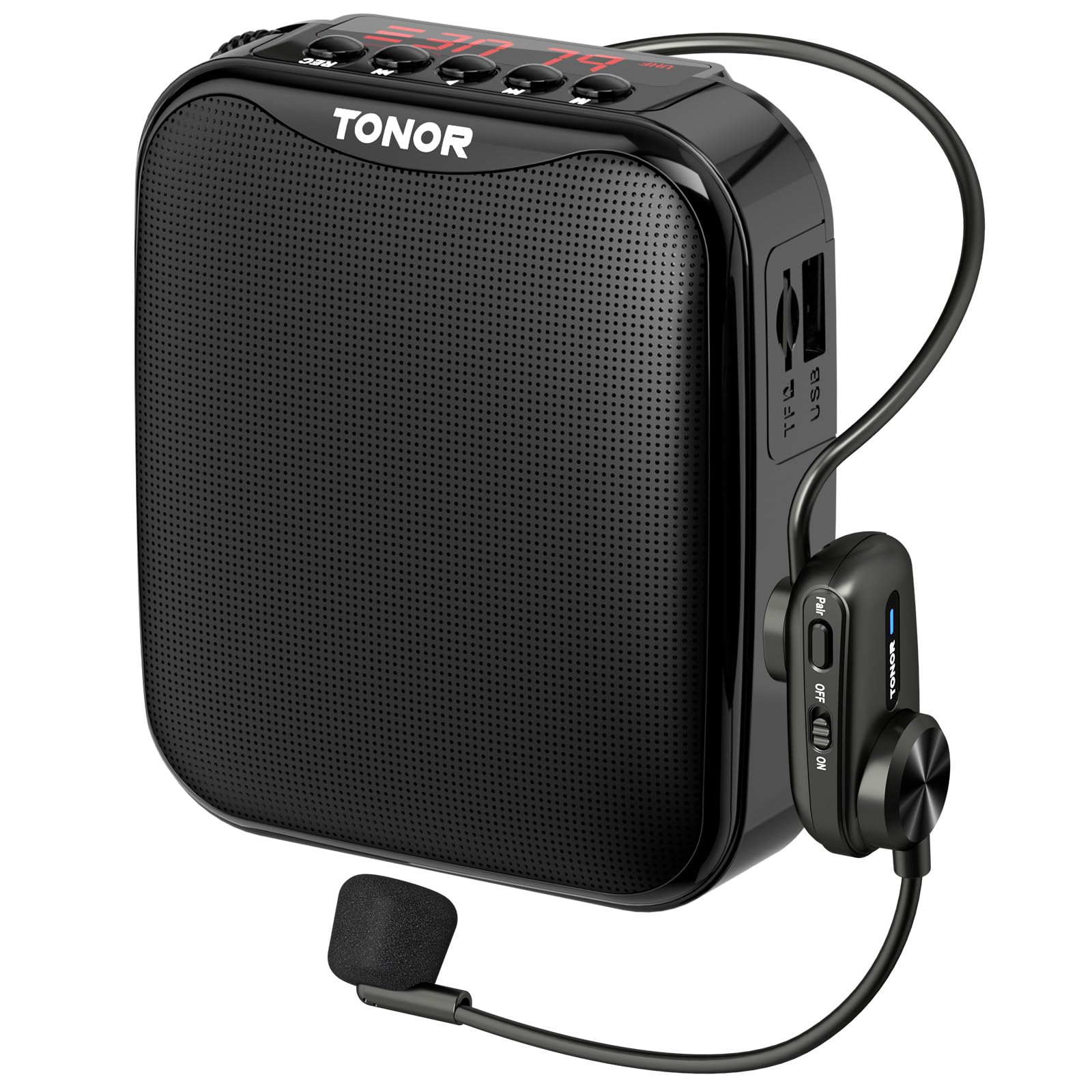 TONOR K11 Sprachverstärker tragbar mit Bluetooth und Wireless Headset, LED-Display und Gürtelclip